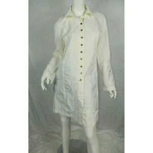 Poleci Coat Trench Size 6 Ivory White Embroidered Lightweight Cotton Blend